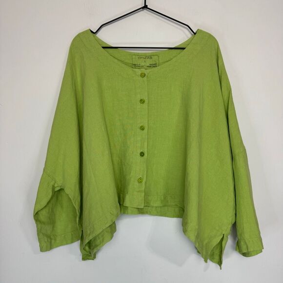 Grizas Tops - Grizas Lime Green Linen Button Down Top L